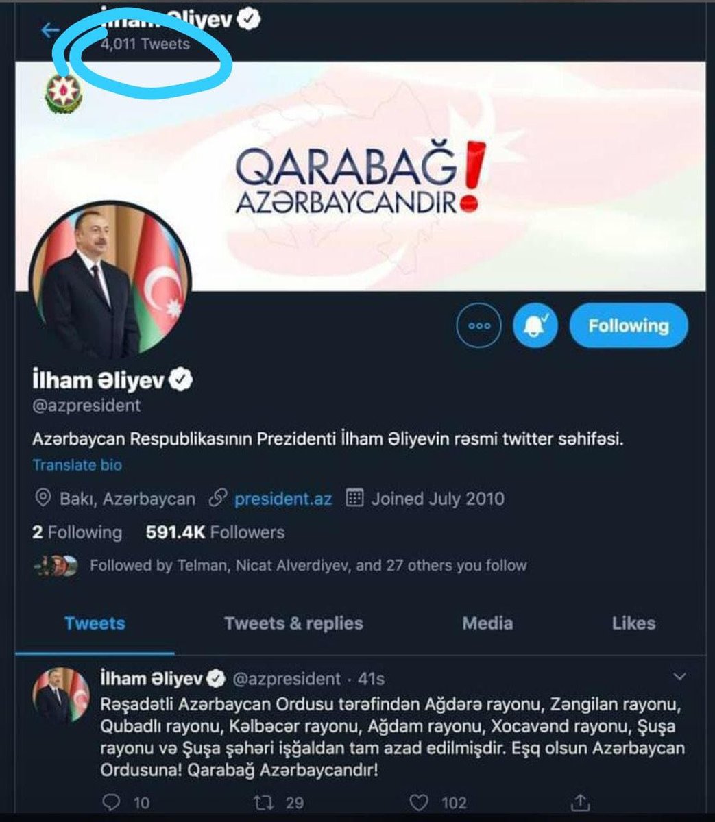 rstmsfrv's tweet photo. Kompyuterdən girənlər zəhmət olmasa cənab Prezidentin @azpresident səhifəsinə baxsın, əgər 4010 twit göstərirsə, deməli böyük ehtimal yazılıb, sonra belə xəbəri efirdə özünün şəxsən çatdırması üçün silinib. Yox, əgər 4011-dirsə, deməli fake-dir, photoshoplayan onu nəzərə almayıb. https://t.co/Xo1AH0deVA