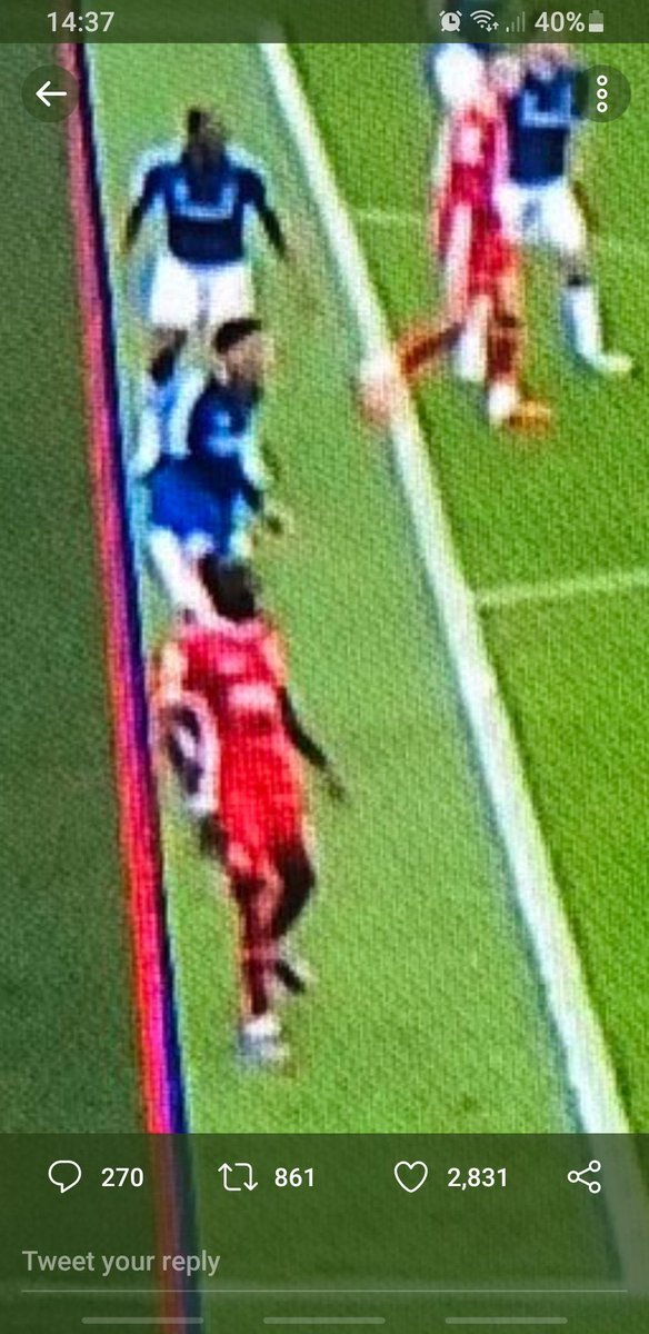 Everton (A) 2-2THERE IS LITERALLY A GAP BETWEEN THE LINE AND MANÉ’s BODY AND YOU CAN SEE HIS BODY BEHIND THE BLUE LINE DRAWN FOR EVERTON!!! 3rd corrupt decision for the game costing us 2 points.