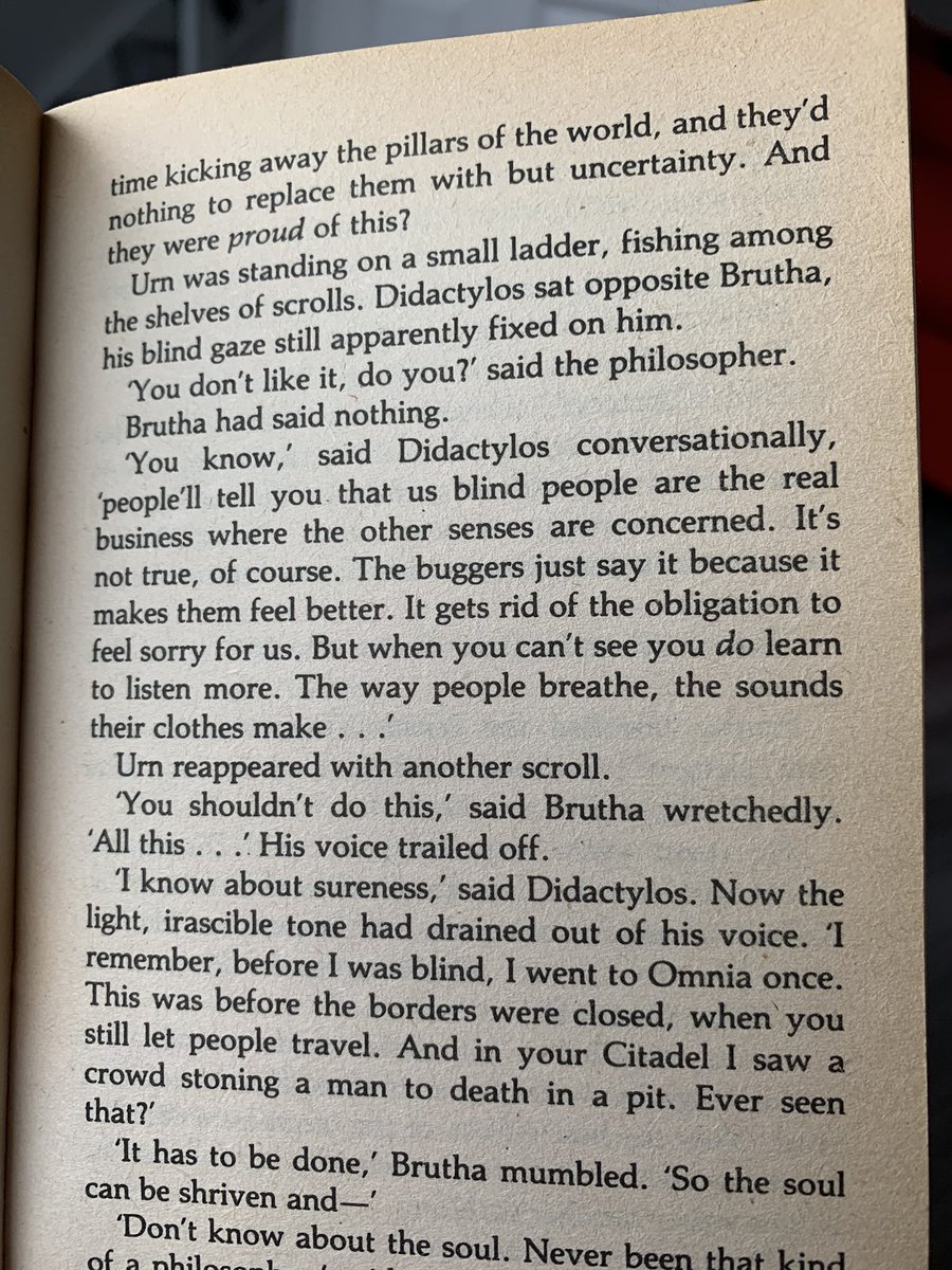 Pratchett’s people like Vorbis are villains because their sureness about the world is what makes them do whatever they like