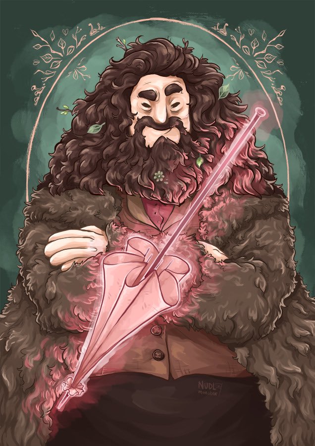 𝑹𝒖𝒃𝒆𝒖𝒔 𝑯𝒂𝒈𝒓𝒊𝒅, half-giant expelled in his third year after being framed for Tom Riddle's first opening of the Chamber of Secrets. Eventually became Keeper of Keys and Grounds at Hogwarts and Care of Magical Creatures Professor(art by nudlmonster on tumblr)