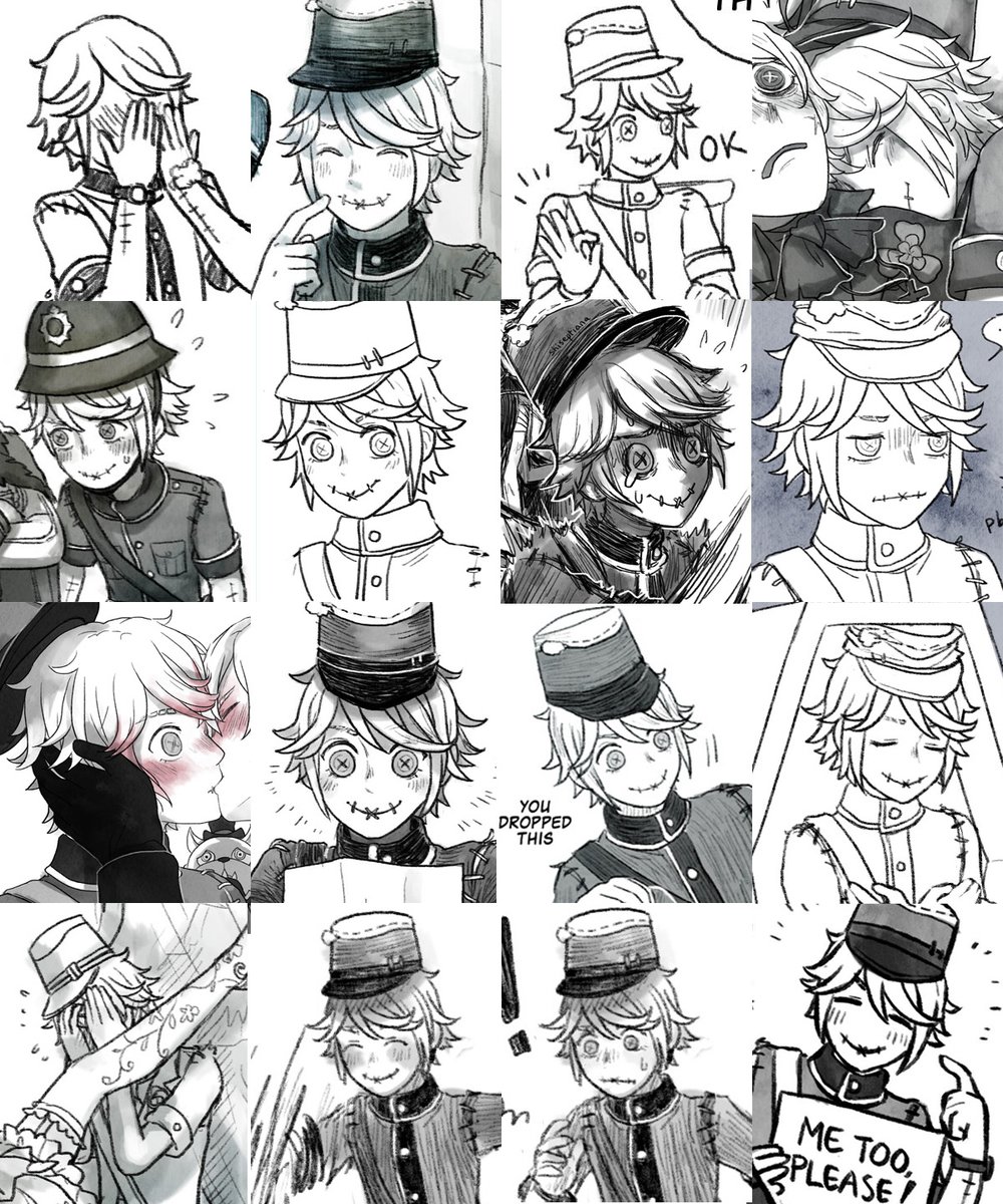 Victor Grantz ?? #samecharacter 
lol I drew him a lot.... I had to separate it into 3 pics to make it less crowded....
- Default & B-tier skins
- Keyboard (+ oni version)
- The Embrace
and extra: victor's back ? 