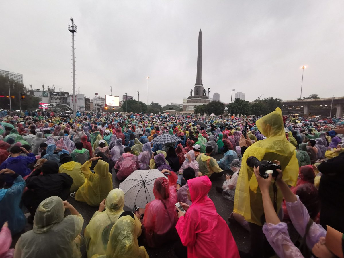 All of victory monument is filled with protesters, heavy rain now but people are determined