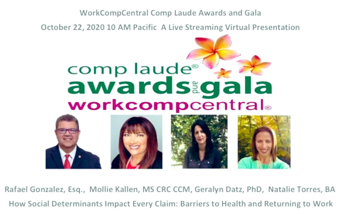DrDatz's tweet photo. #SocialDeterminants of Health are powerful forces that affect injured workers, their families, and the course of the claim that follows the injury. Join me @GonzalezRafael @ennetorres @Molliekallen196 on 10/22 10aPST for a free live virtual event! @WorkCompCentral #complaude https://t.co/J22OHxrlmO