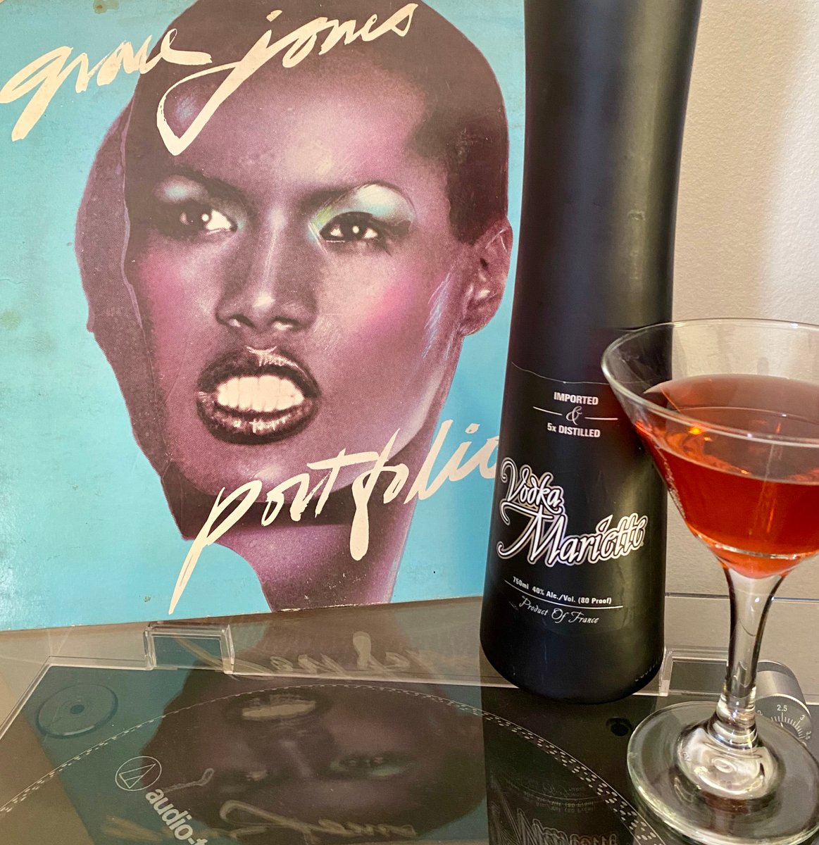 Vodka &amp; Vinyl! We ❤️ listening to vintage vinyl with a classic cocktail inspired by the album &amp; artist. Today, we are all about the NYC disco sensation, Grace Jones, with a French Martini inspired by her sensual version of La Vie En Rose on the Portfolio album. Cheers!⁠