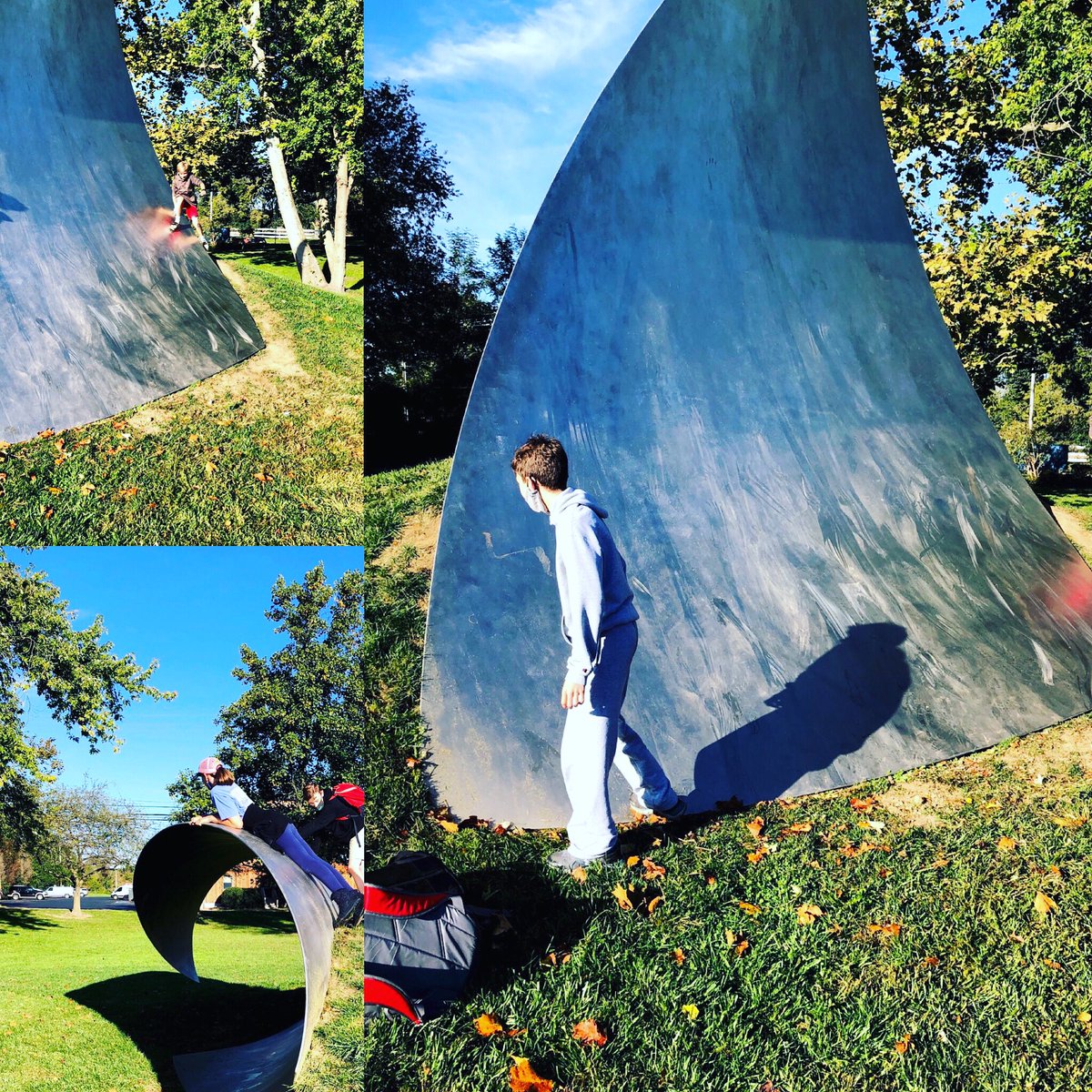 RadcliffeCreek's tweet photo. Last week the Narwhal Physical Education class did a run along the waterfront learning about land subsidence, ice age geology, colonial land use and sea level rise. Then they checked out the sculpture in Wilmer Park. #radcliffeway #radcliffecreekschool #handsonlearning https://t.co/rS2047bA0O