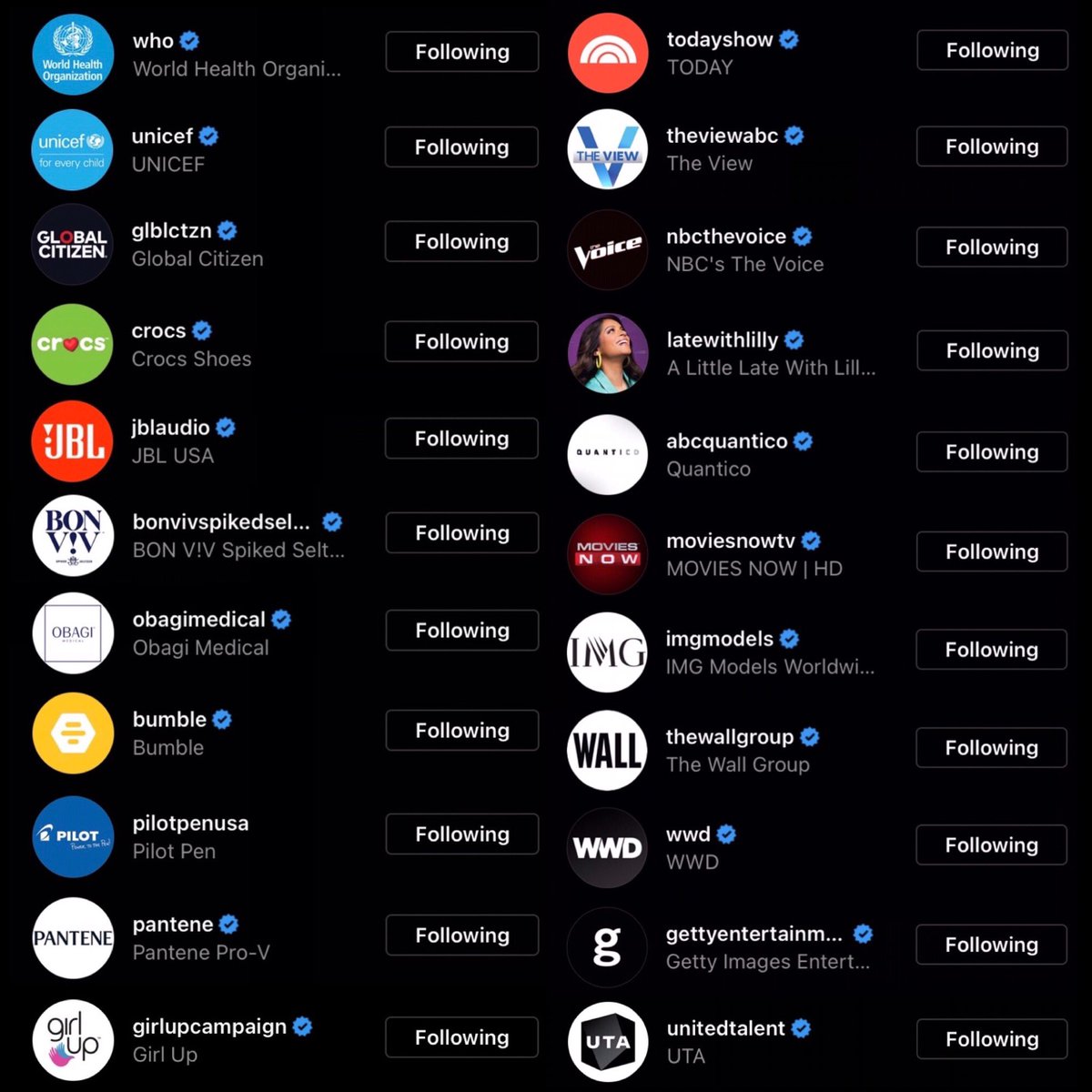 International magazines, brands (endorsements) and talent agencies following (  @priyankachopra ) on Instagram ~(5/5)