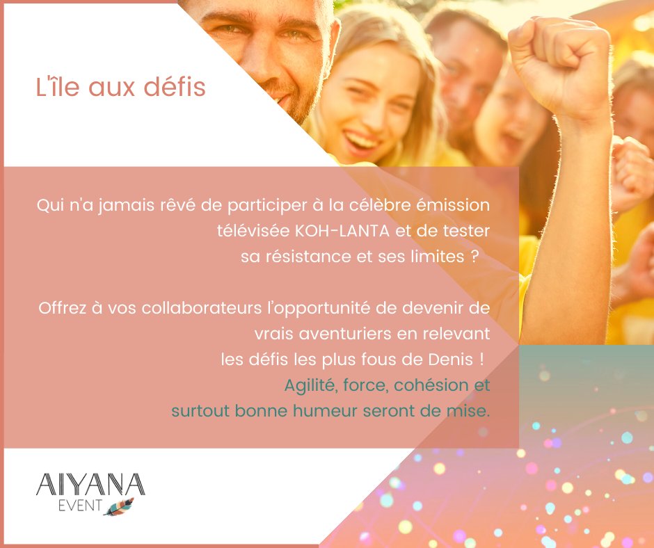 AiyanaEvent's tweet photo. || 🚨Activités INNOVANTES, variées et efficaces  🎯🥇 ||
Nos TEAM BUILDING uniques vous transportent dans des univers auxquels vous n'auriez jamais pensé !

Retrouvez tous nos team building ici 
⬇️⬇️⬇️
https://t.co/lz2ngHRlTg

#aiyana #event #valence #agence #evenementiel https://t.co/napMyxwlzR
