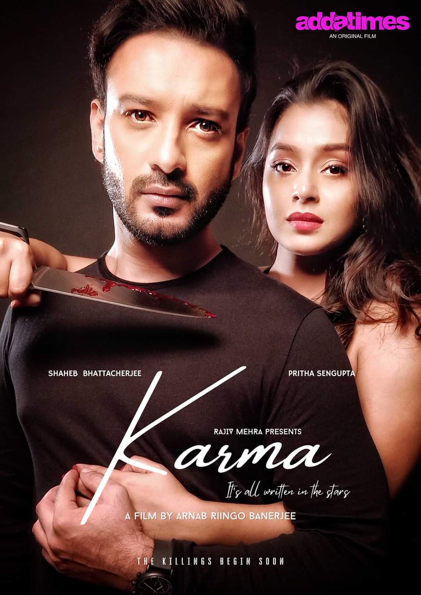 Forget Revenge, Believe in Karma!
.
#ME as #Sid
#PrithaSengupta as #Sanjana 

 Presenting The Poster Of #KARMA
 Need you best wishes...
#Karma, streaming soon.
@addatimes Original Film...
 
#RiingoBanerjee | #RajivMehra 

#KillingsBeginSoon #UpNext #Addatimes