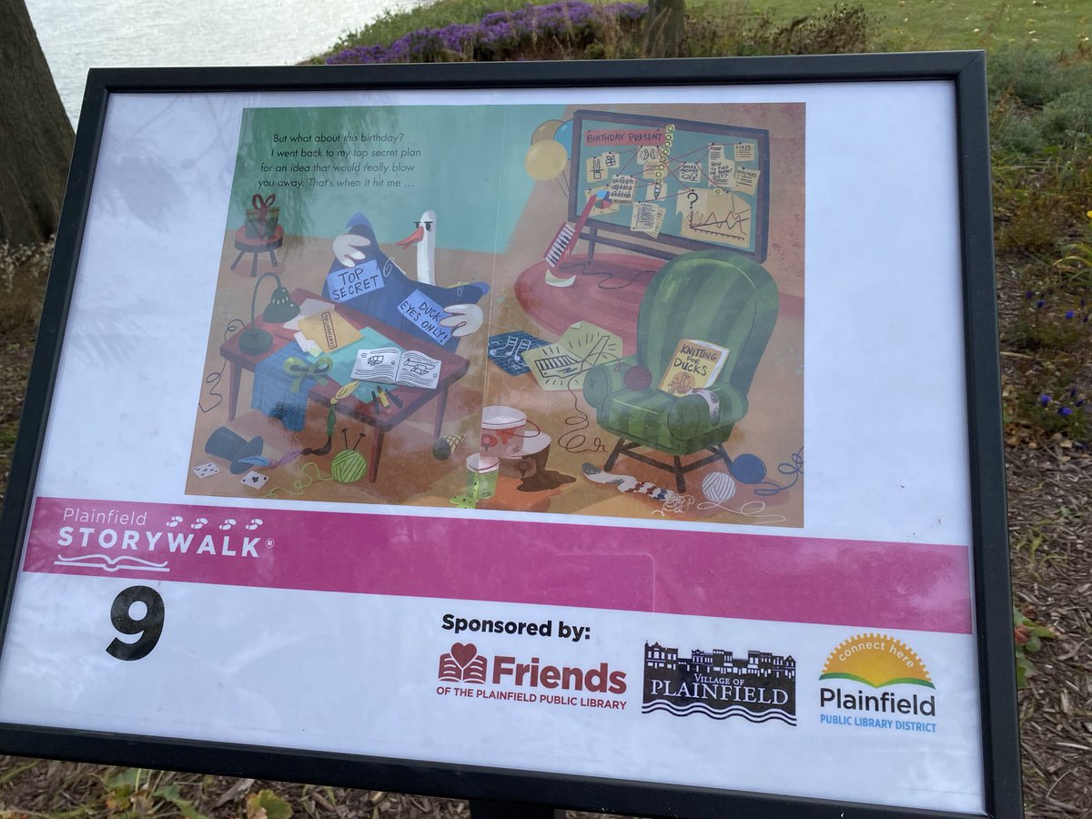 LBookends's tweet photo. A beautiful (&amp; rainy! ☔️) autumn stroll led us to the Plainfield Storywalk where we were able to read the hilarious I Got You a Present! by @Mekellie &amp; @SusanMcLennan, illustrated by @2dCale as we walked along. We absolutely LOVE the Storywalk, especially in the fall! 🍁 https://t.co/mnFR0KUxAf