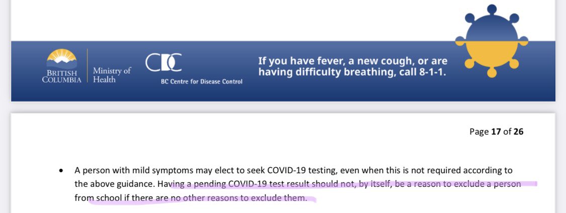 17/ There’s only 7 symptoms on the list that Teachers & Students are screened for. There’s 17 symptoms for everyone else.According to  @CDCofBC Students & Teachers are allowed to go back to work w/ a pending COVID-19 test. Is that safe with 1450 in a building? #bced  #bcpoli