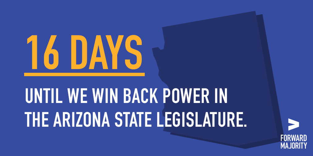 ForwardMajority's tweet image. In 2018, Democrats came within 577 votes from tying control the #AZHouse.

In 16 days, we’re going to finish what we’ve started and win back power in the #AZLeg.

Add your name to join the fight:
go.forwardmajority.org/signup
