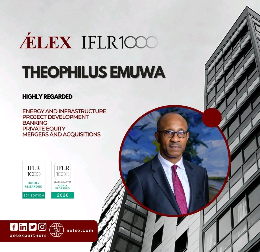 AelexPartners's tweet photo. We are pleased to announce that our Theophilus Emuwa has been ranked as a Leading Lawyer (Highly Regarded) in the IFLR1000 's 30th edition rankings. #Privateequity #Energyandinfrastructure #Projectdevelopment #Banking #MergersandAcquisitions https://t.co/VGCyMPddvR