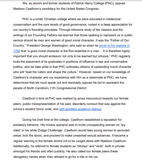 Full letter from  @patrickhenrycol alum and former students: (15/15)