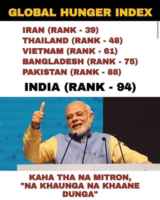 riz1ahamed's tweet image. Modi ji is working 18hrs a day
To make India 🇮🇳 poorest nation among south Asian countries.

How long can संबित पात्रा and Bhakts defend a failed Prime Minister?

#HungerIndex2020