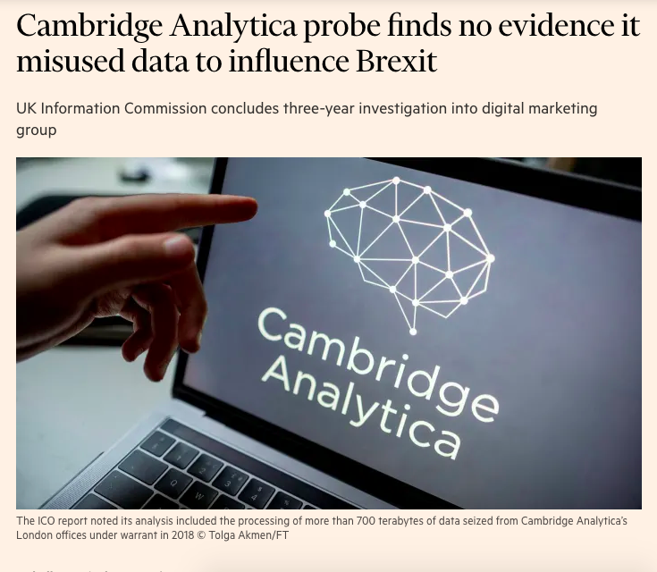 I am a huge fan of  @FT's journalism. I subscribe to the  @FT & support its journalism. And I think it really needs to examine its coverage of Cambridge Analytica & its own involvement with the firm,  @khalafroula.