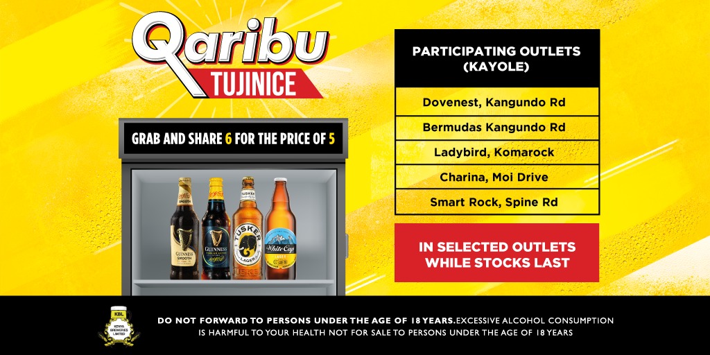LewisMenya's tweet photo. #Ad Make sure you take advantage of the Qaribu offer this sunday.
Grab 6 bottles  of the the above beers at a price of 5.
#Tujinice https://t.co/HZAJt9Yo7X