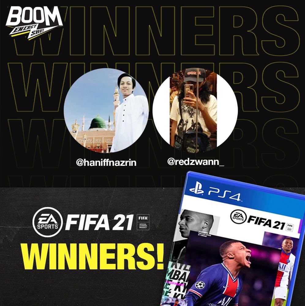 BoomBeverage's tweet photo. ‼️PEMENANG GIVEAWAY FIFA21‼️

Tanniah diucapkan! Boleh DM kami ye! Yang tak menang tu bawak bertenang!! Nnt kita buat lagi giveaway okay?!!

Thank you kepada yg dah join!! https://t.co/pKj9J1VXYm