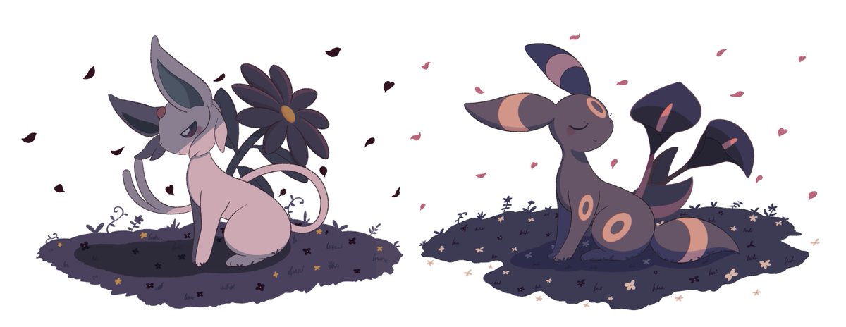 umbreon no humans pokemon (creature) flower petals sitting white background grass  illustration images