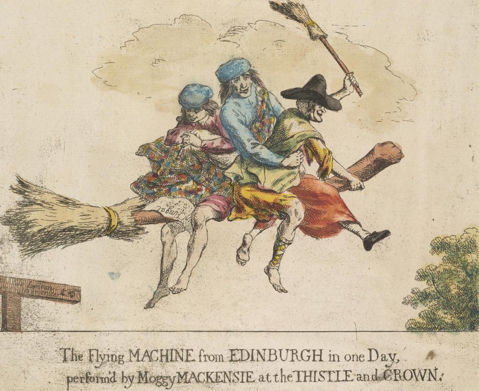 And much more ridiculous, "The Flying Machine from Edinburgh in one day performed by Moggy Mackenzie at the Thistle and Crown" which we can assume was inspired by a piece of theatre.  https://www.nationalgalleries.org/art-and-artists/36321/flying-machine-edinburgh-one-day-performed-moggy-mackenzie-thistle-and-crown?search=Paul%20Sandby&page=2&search_set_offset=145