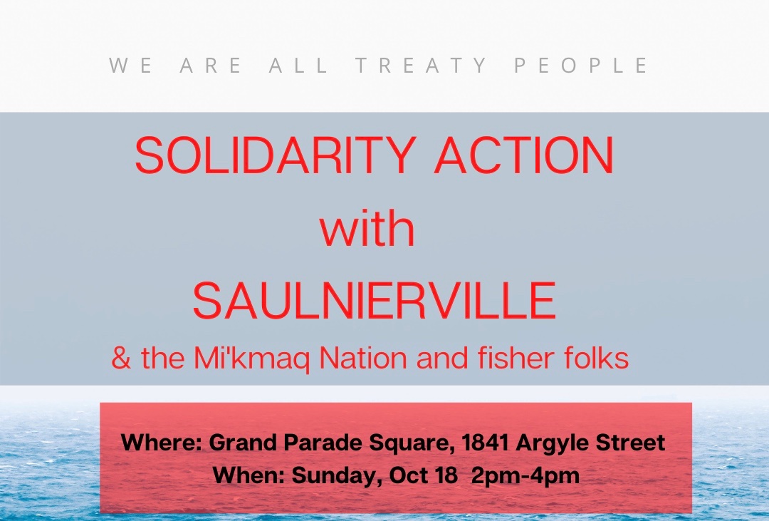 ALL OUT TODAY @ 2PM!

Rally in solidarity with the Mi’kmaw Nation & fishers @ Grand Parade Square, Halifax/Kjipuktuk

Facebook event: fb.me/e/cK1QRXph7 

#1752treaty #WeAreAllTreatyPeople #AllEyesOnMikmaki