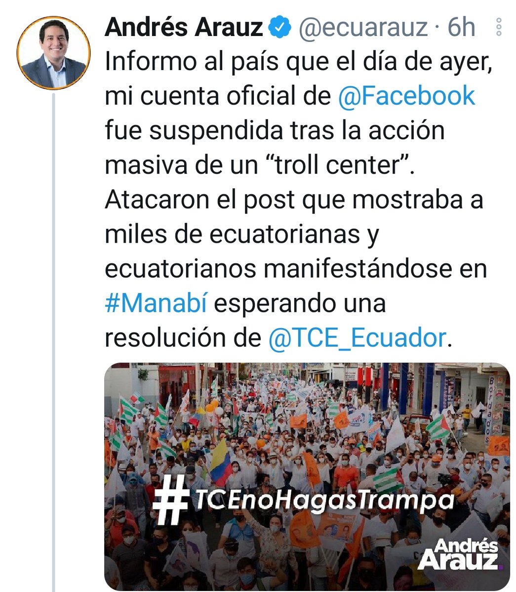 SomosSemillaEc's tweet photo. Suspendieron la cuenta de Andrés en Facebook, maniobra ridícula que lo hacen más fuerte. Agria más que nunca vamos a compartir su información. ¿Quién se apunta? https://t.co/0JjxKKTmXQ