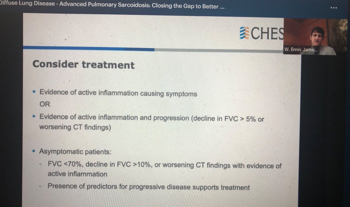 The challenge is deciding when to treat The asymptomatic patient. A steady decline in PFTs / worsening radiology may warrant treatment. Otherwise, remember the poor predictors and discuss treatment with your patient.