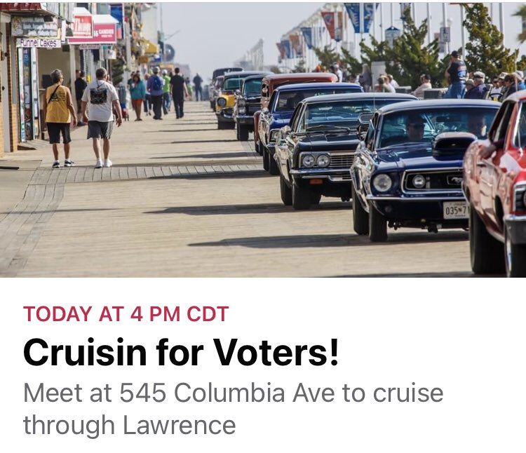Let's encourage people to "Vote from Home" mail their ballots in &amp; learn about their candidates through Vote411.org. Join us to cruise through Lawrence w/ <a href="/NAACP/">NAACP</a> and <a href="/MomsDemand/">Moms Demand Action</a> &amp; whoever would like to join us! Bring your signs and decorate your cars! Today, 4pm
#vote
