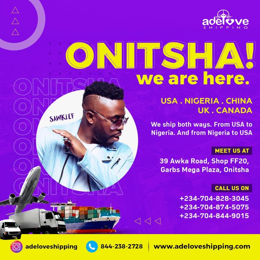 adeloveshipping's tweet photo. ONITSHA !!!! @adeloveshipping now at your doorstep. They Ship both ways - From USA to Nigeria and from Nigeria to USA, UK and CANADA. @SAMKLEF https://t.co/Vg5Lqh4hgu
