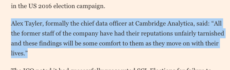 Instead, incredibly, the report quoted just one person: Alex Taylor - CEO of the company shortly before it went bust - complaining he'd been 'unfairly tarnished'. Inexplicably,  @FT chose him for comment. Not  @profcarroll, not  @RaviNa1k, not  @DamianCollins, not  @IanCLucas.