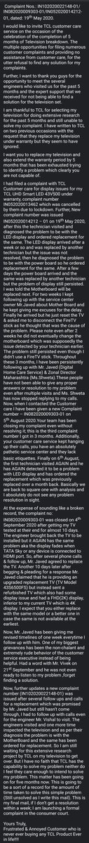 mansipawaskar's tweet photo. @tcl_india You guys are just shameless. 5 months and no resolutions. If I don't get a solution, I'm filling a complaint in consumer court now. @jagograhakjago please tell me how to file a complaint. https://t.co/D0QvAn5d75