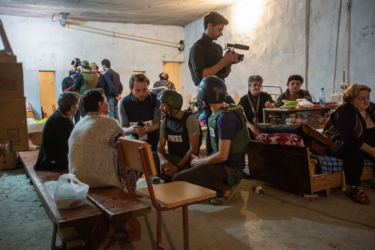 Meeting displaced families in the shelters of Stepanakert last week.