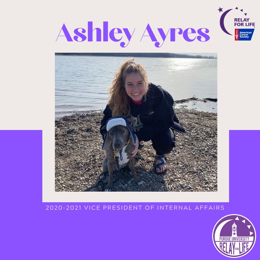 PurdueRelay's tweet image. This year’s Vice President of internal affairs is Ashley Ayres.

🎗Hometown:  Brownsburg, IN
🎗Major:  Nursing
🎗Year:  Senior
🎗Goal for this year:  “My goal this year is to build our organization, form more bonds among our team, and fundraise for the ACS!”