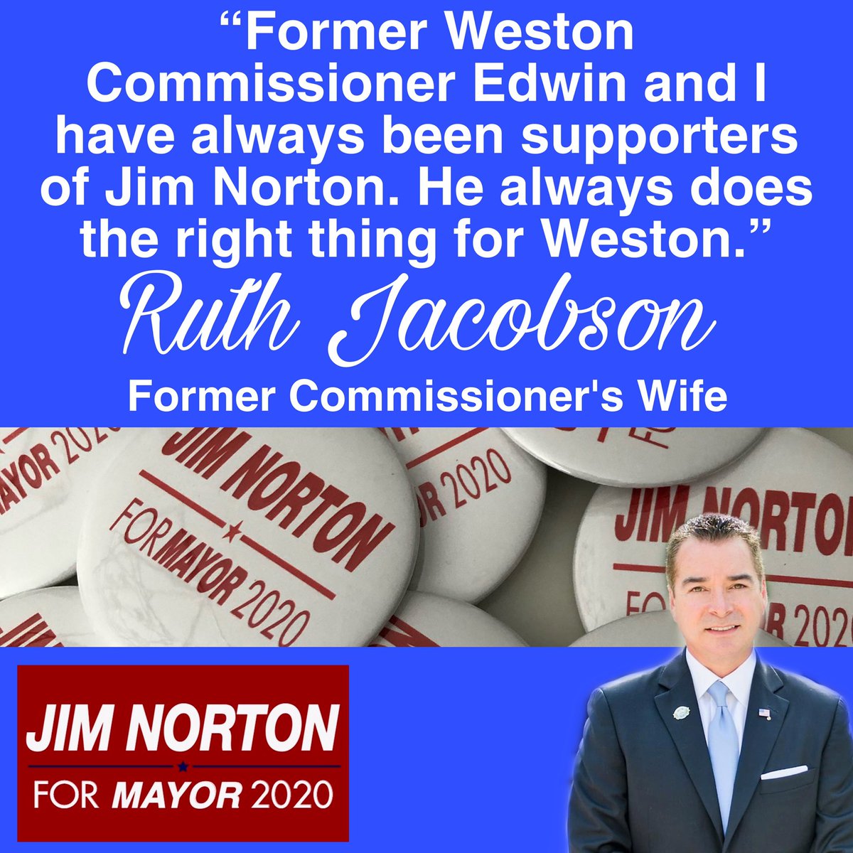 #NortonInNovember
#JimNorton #VoteJimNorton #WestonMayor
#Weston #WestonFlorida
#WestonianParty
#JimNorton2020
#MunicipalExperience #CommunityService #Leadership #Vote2020 #NonPartisan #Vote

Approved by Jim Norton for Mayor