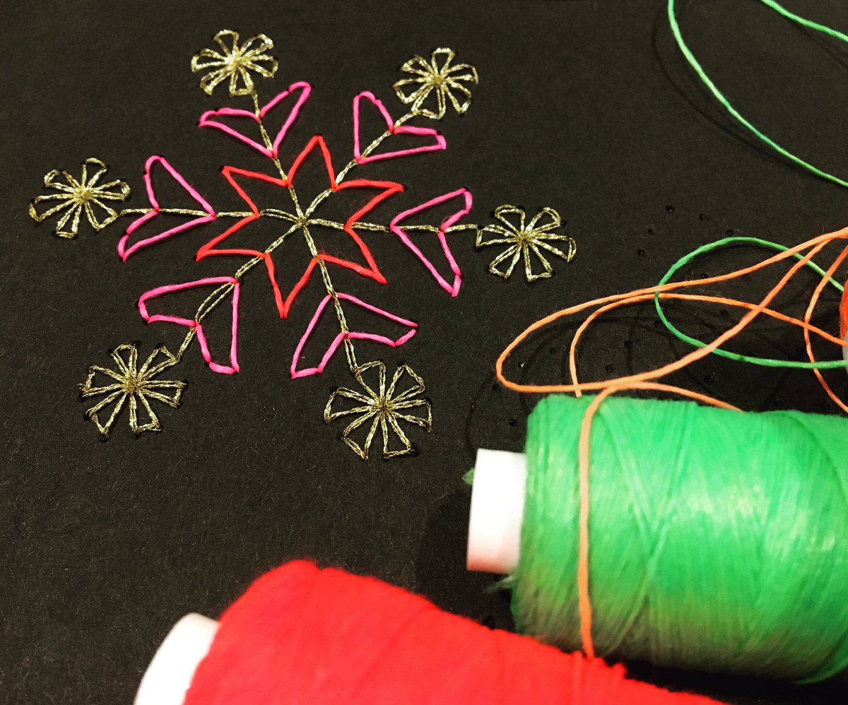 CitizensStitch's tweet photo. One down a few more ideas to go. Managed to get the neon in there too! #neon #alternativexmas #stitch #sewing #handsewing #handmade #handembroidery https://t.co/oqBPcsNLXc