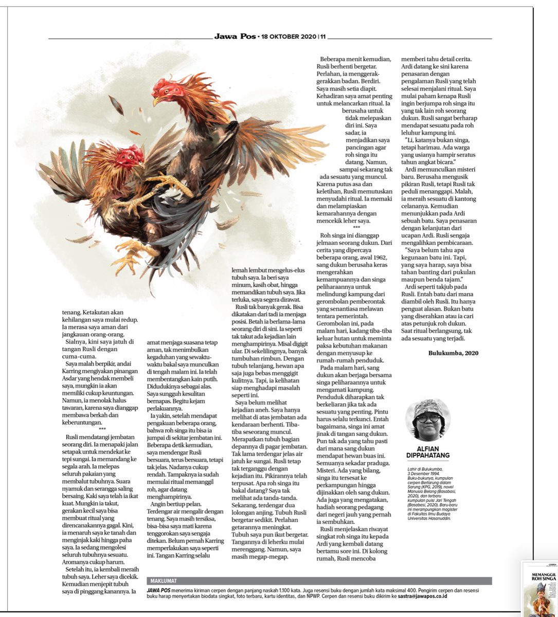 Hari ini, Minggu, 18 Oktober 2020, cerpen ketiga saya yang terbit di Jawa Pos. Silakan dibaca jika mendapat korannya atau nanti cerpen ini akan tayang di lakonhidup.com.. Terima kasih.