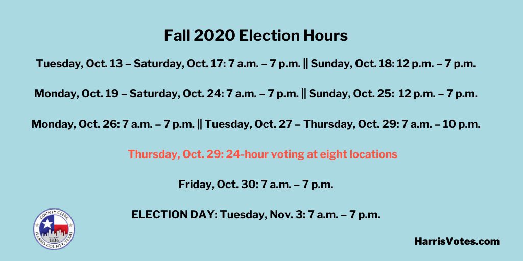 Instead of your mid-morning numbers, we’re here to remind you that the polls are OPEN TODAY from Noon until 7PM. 

That’s plenty of time to find the perfect outfit for your #IVoted pic. #HarrisVotes