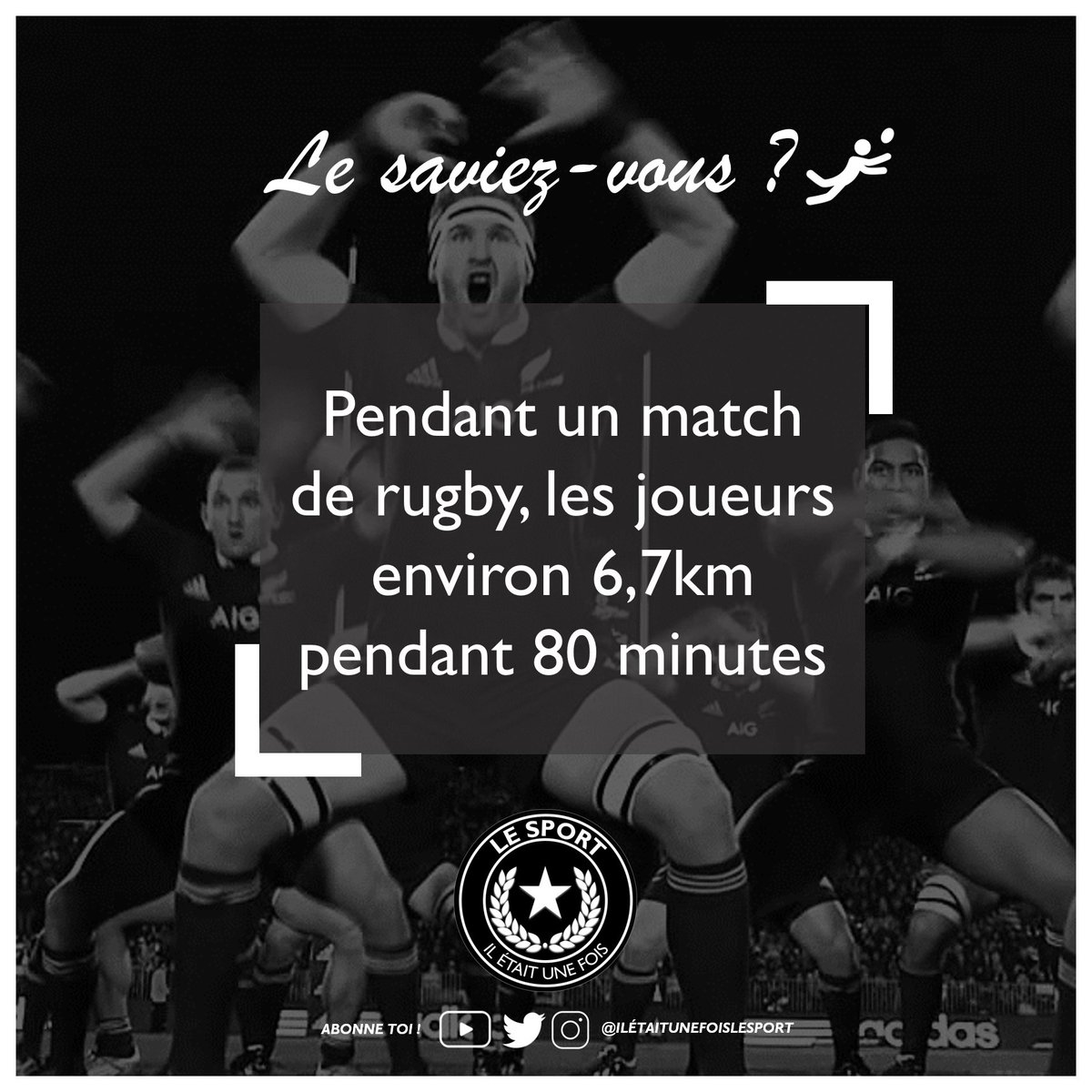 Le saviez-vous ? Pendant un match de rugby, les joueurs environ 6,7km pendant 80 minutes
#rugby #sports #LeSaviezVous