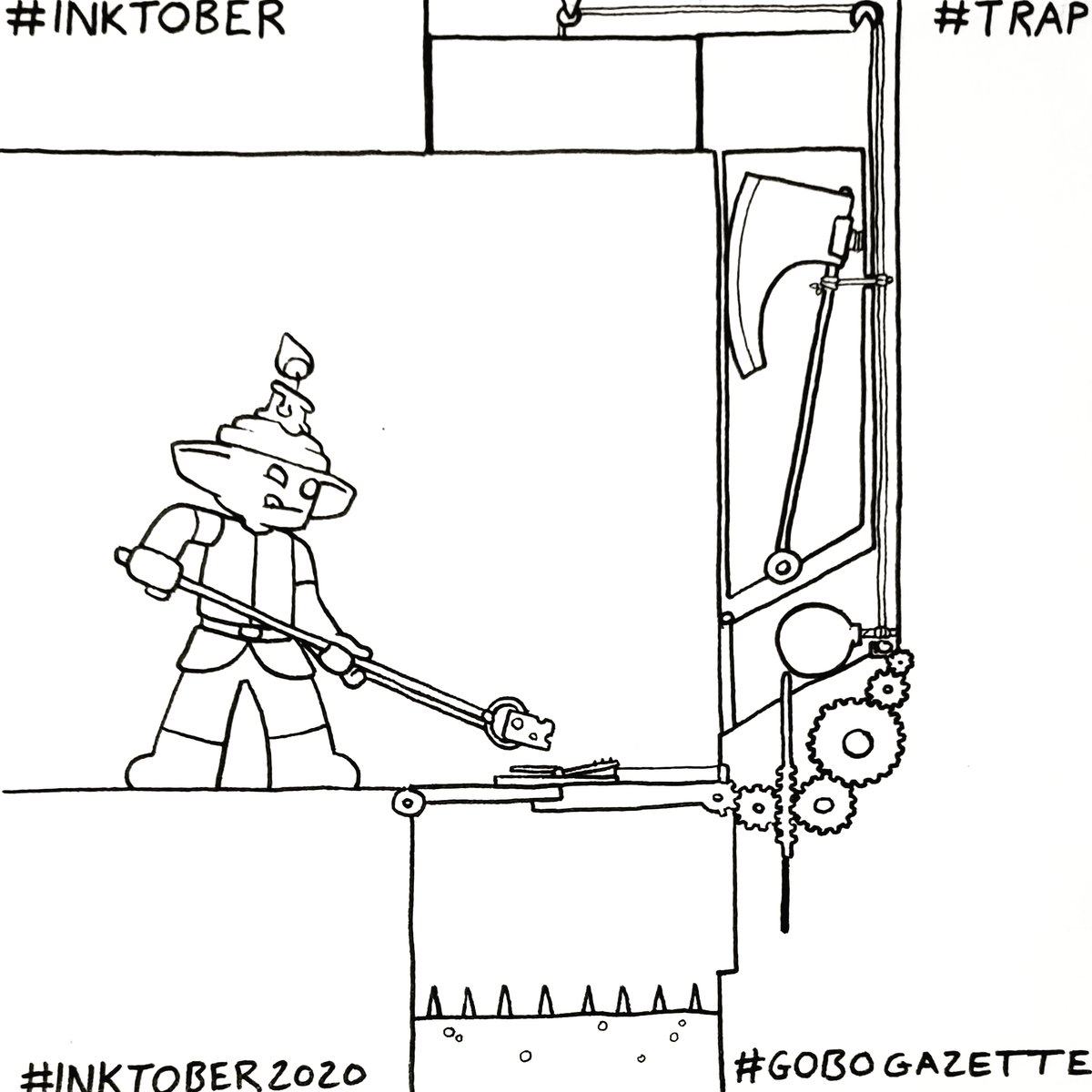GoboGazette's tweet photo. Does a better #mousetrap need to be so complicated?
#inktober #inktober2020 #inktober2020day18 #trap #gobogazette #webcomic #tik #tikthegobo #gobo #goblin #deadfall #arcaxe #bombtrap #spiketrap #acidtrap #cheese https://t.co/mTFD4QSOmM