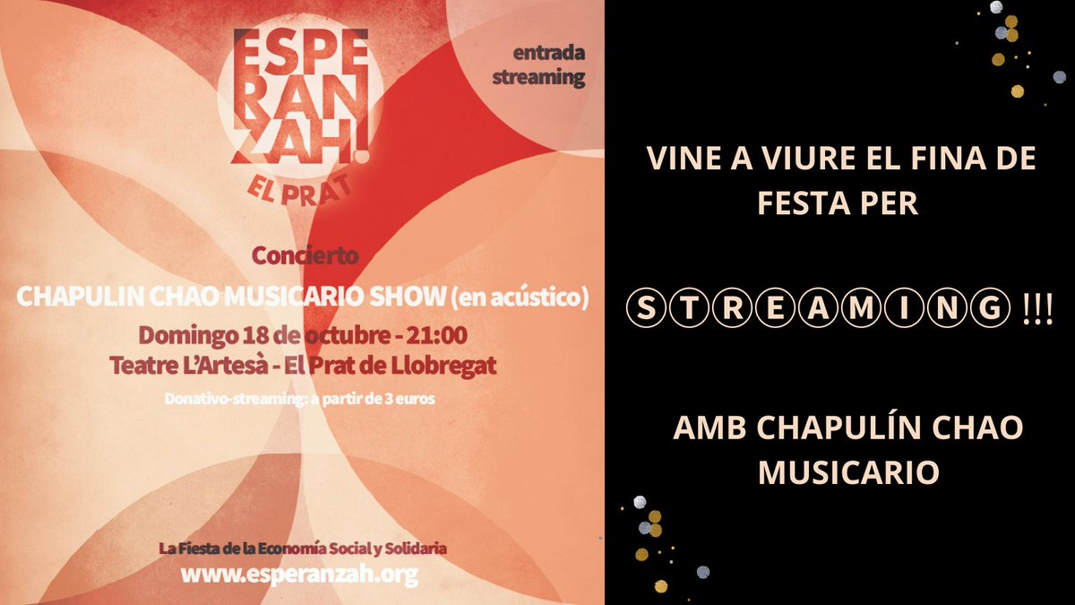 Vols viure el final de festa d'aquesta edició des de casa? 🔴 

Adquireix les teves entrades-ⓢⓣⓡⓔⓐⓜⓘⓝⓖ a esperanzah.org❗❗❗ 

T'apuntes a la festa?🥳

#festivalesperanzah #famíliaesperanzah #esperanzahcoop #tardortransformadora