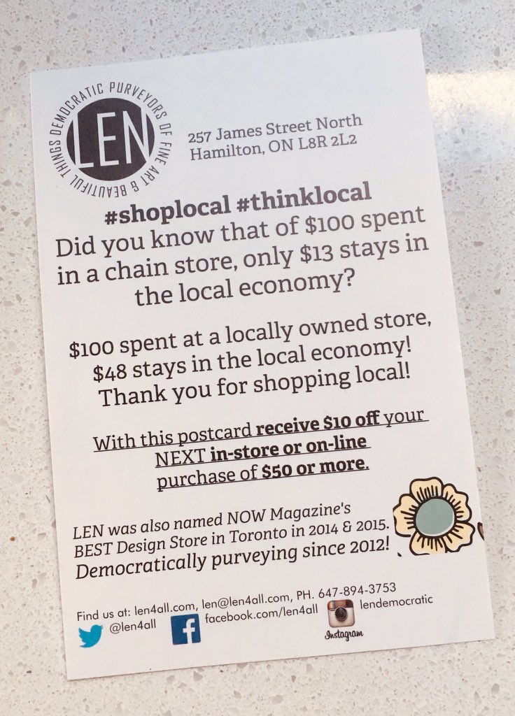 BrentToderian's tweet image. “Did you know that of $100 spent in a chain store, only $13 stays in the local economy? Of $100 spent at a LOCALLY OWNED store, $48 stays in the local economy.” A reminder of why we should #ShopLocal &amp;amp; support local businesses, ESPECIALLY as many fight for their lives! #COVID19