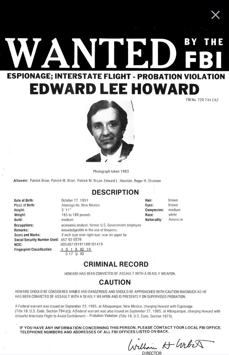 Edward Howard revealed information to Russia that led to the murder of a US asset. He escaped justice, fleeing to the Russian embassy in Helsinki.In 2002 he fell at his Russian home and broke his neck. A common and suspicious form of death in Putin’s Russia. #Traitors14/