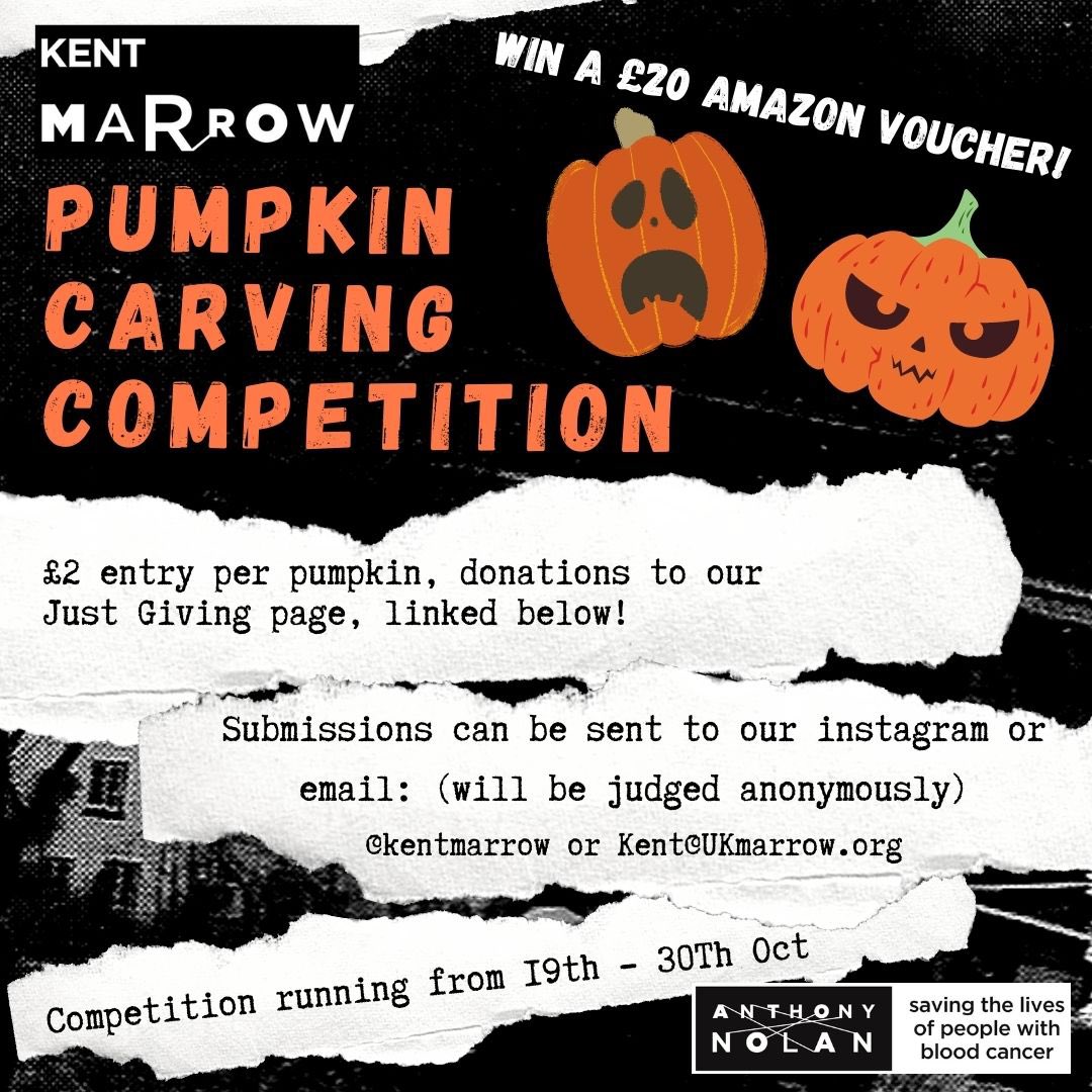 Calling all avid pumpkin carvers! We are holding a pumpkin carving competition! 🎃

Best entry wins a £20 Amazon Voucher! 

Donations should be sent to our JustGiving page linked below:

justgiving.com/campaign/kentm…

All other details in the photo below! 💙