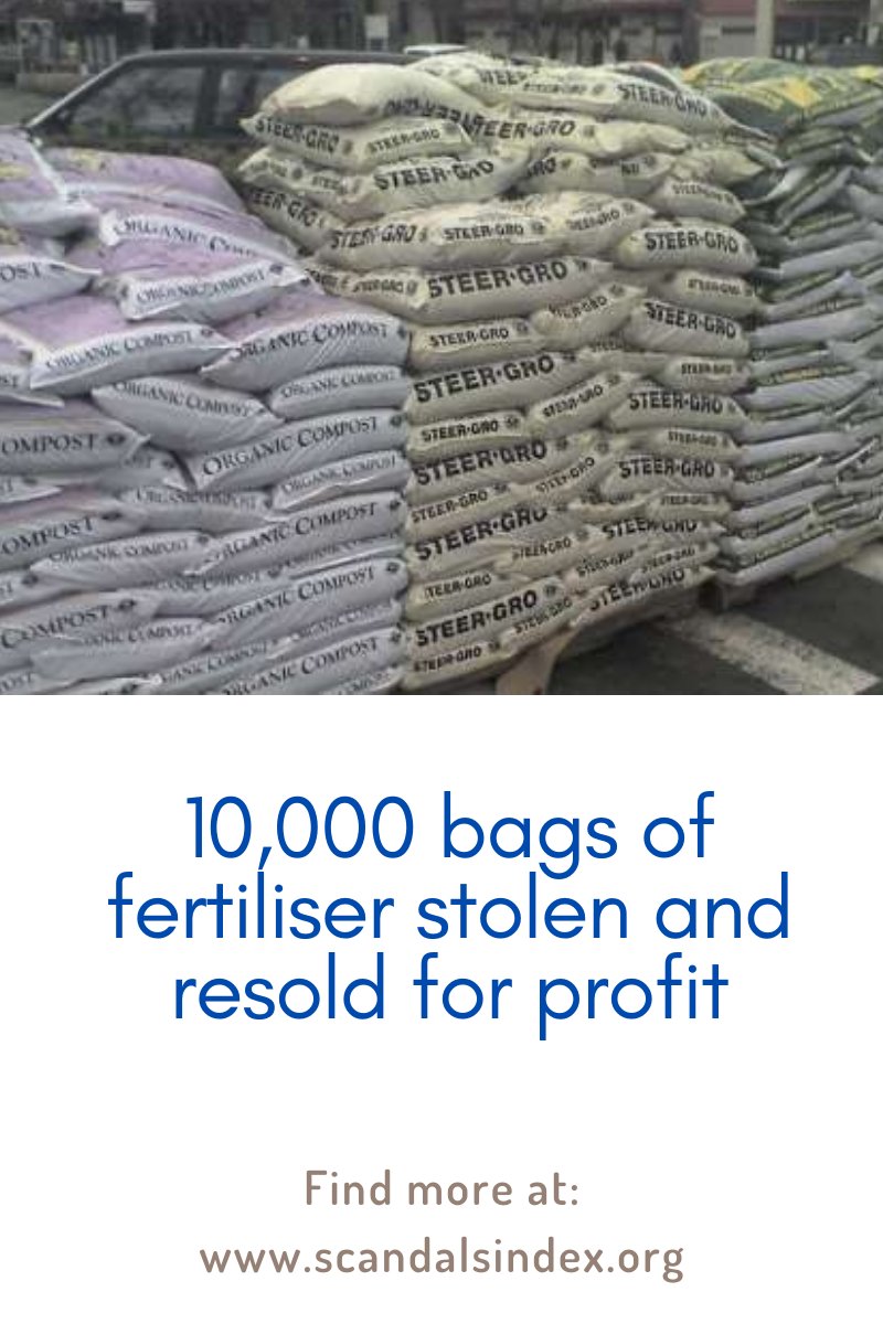 Over 10,000 bags of government-subsidised fertiliser for farmers in the Upper West Region have reportedly been diverted to the Brong Ahafo Region, where they are being sold to farmers there for profit.

More: scandalsindex.org/scandals/10000…