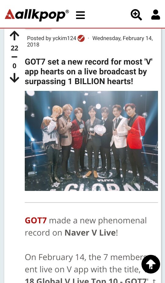 the first Kpop Group to surpassed 1 Billion Hearts on V app for their live broadcast  @GOT7Official