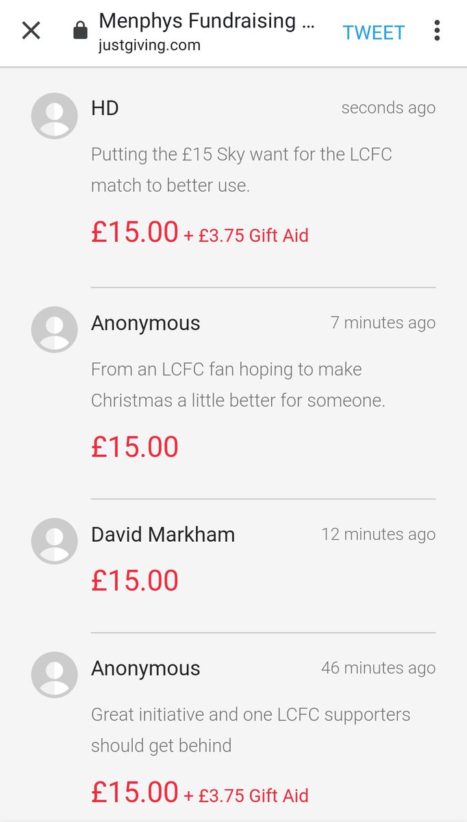 Christmas present donated to  @MenphysUK. Glad to see other  @lcfc fans doing the same. Two hours with  @StringerSport  @_mattpiper  @BBCRLSport it is. So something better with your £15 today folks.  #lcfc