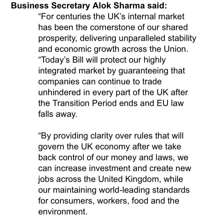 Launching the legislation, business secretary  @AlokSharma_RDG said it was about: “guaranteeing that companies can continue to trade unhindered in every part of the UK” after  #Brexit