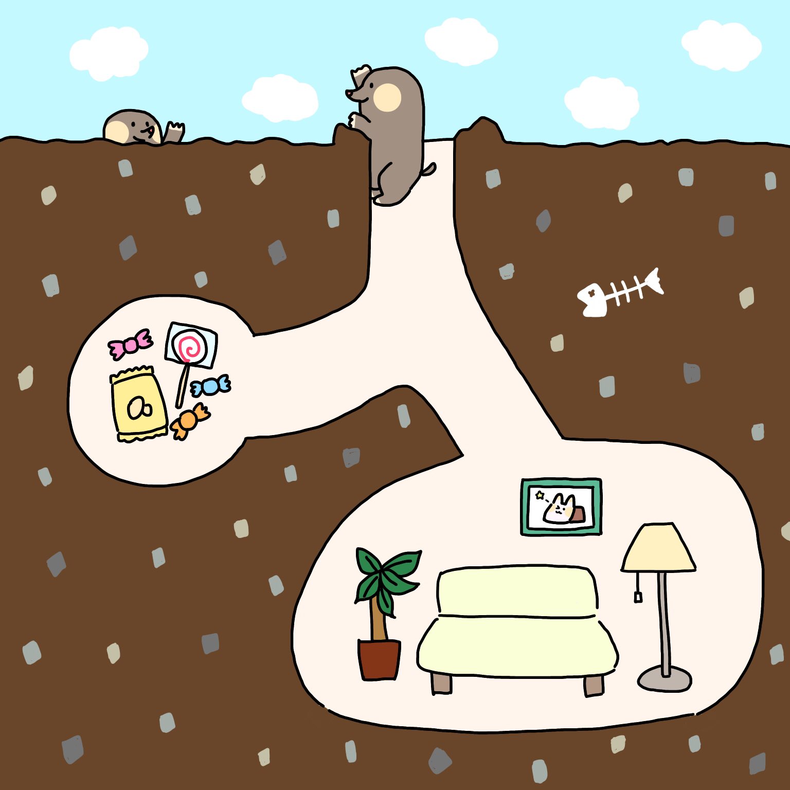 Twitter 上的 ふもこ 土の中の生活 イラスト 1日1絵 ふもこ絵 T Co Li34tkwnqi Twitter