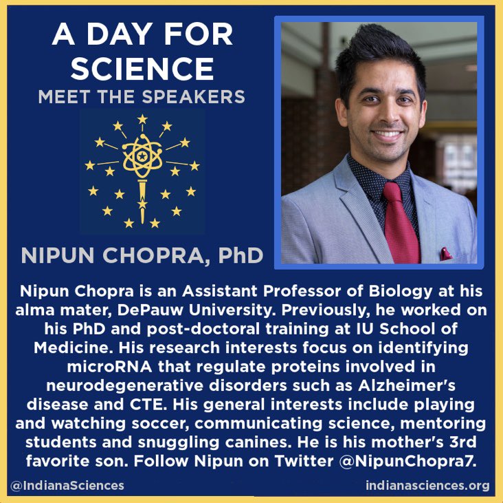CINSOIndy's tweet photo. Meet our speakers for Day of Science 2020!
We will tackle the topic: science policy, society, and you!
#DayForScience
@IndianaSciences @ScienceMarchIND @ScienceMarchSB @INProjectBridge @NipunChopra7 https://t.co/7SBfsU4RKK