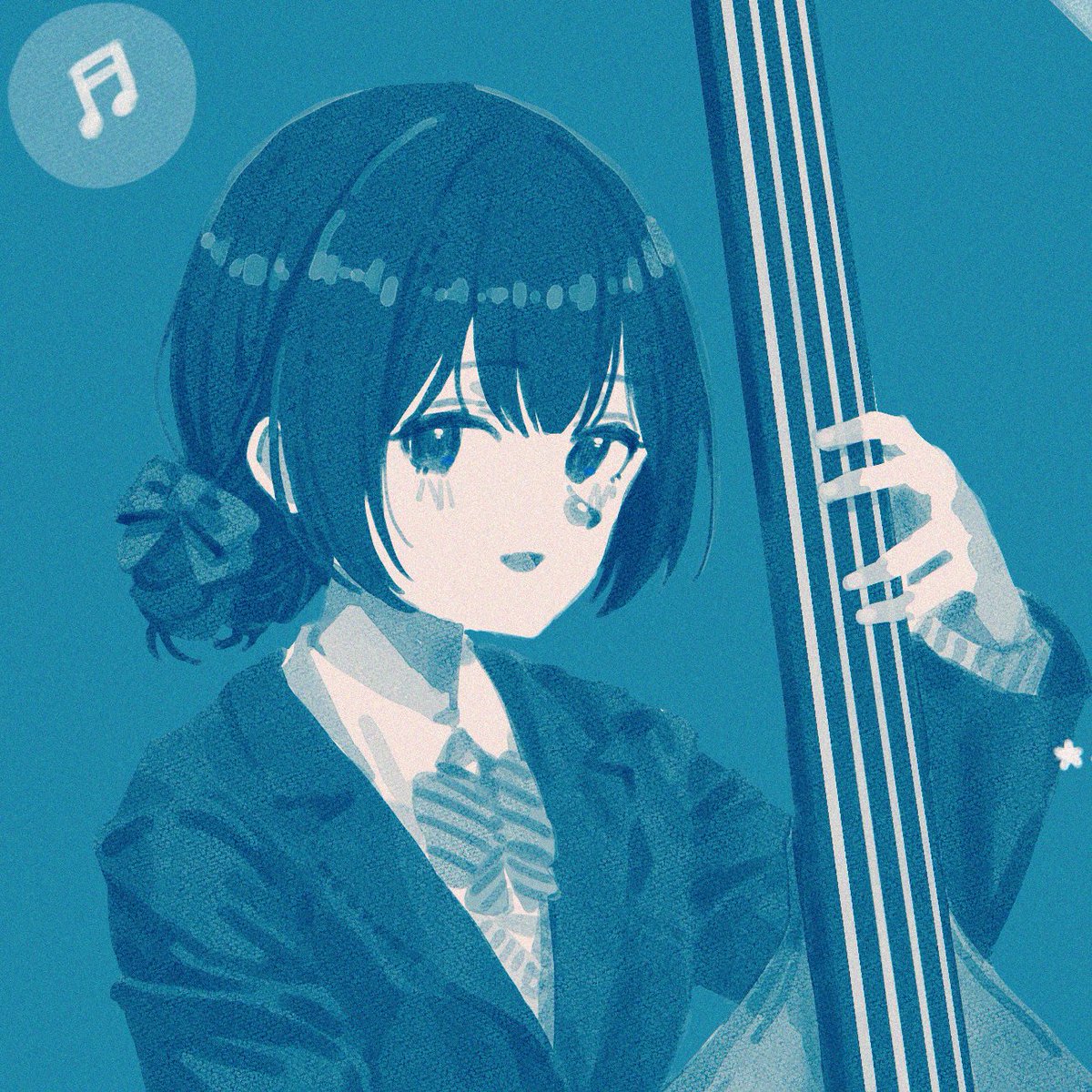 morino rinze 1girl instrument solo musical note looking at viewer blue theme music  illustration images