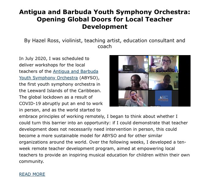 EnsembleNews's tweet photo. When Covid-19 struck, @HazelViolin saw an opportunity to train local teachers at the Antigua and Barbuda Youth Symphony Orchestra and pave the way for sustainable music education. Read about her initiative here: https://t.co/yfaA7DjpX7

#TheWE https://t.co/MtZLLLmVhO